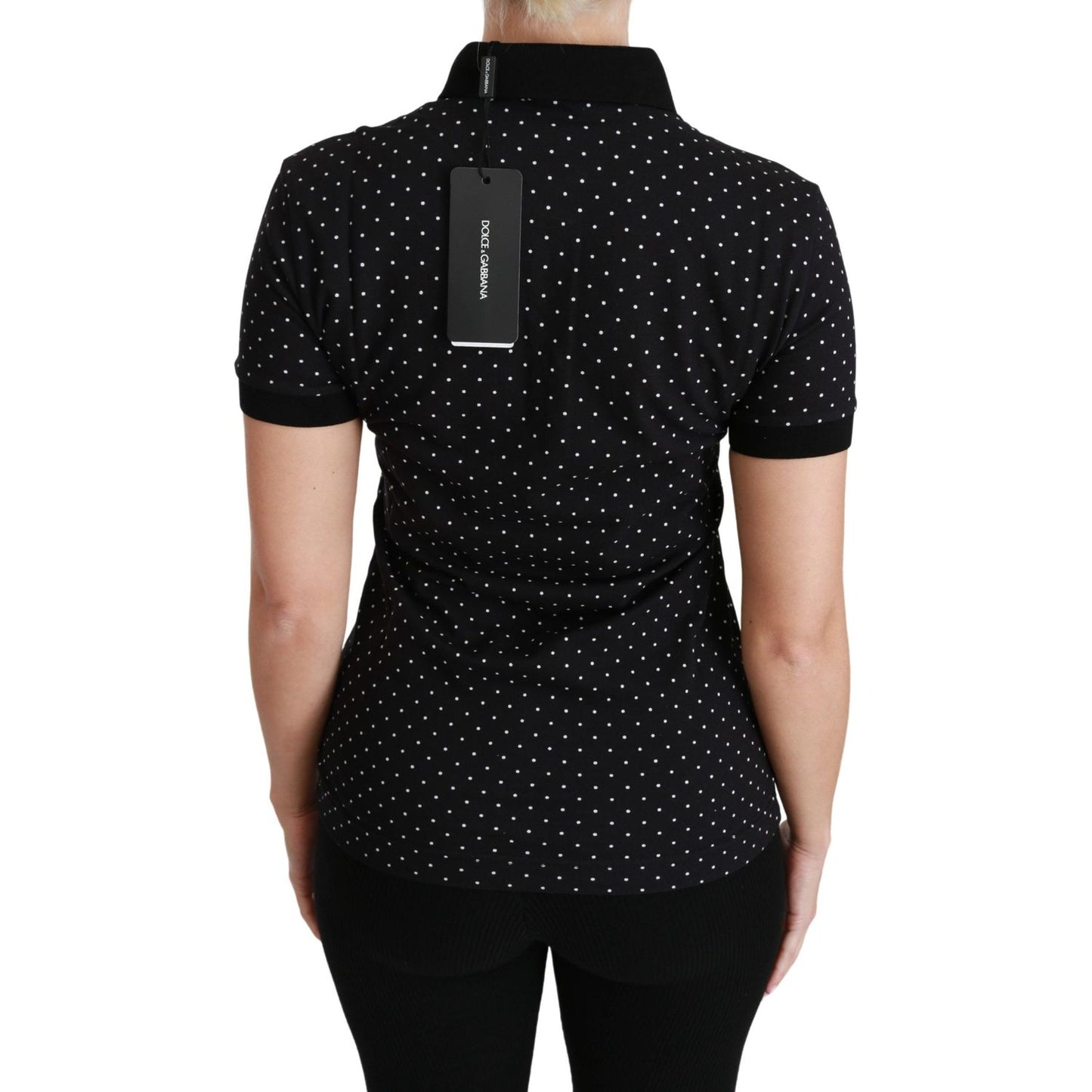 Dolce & Gabbana Black Dotted Collared Polo Shirt Cotton Top