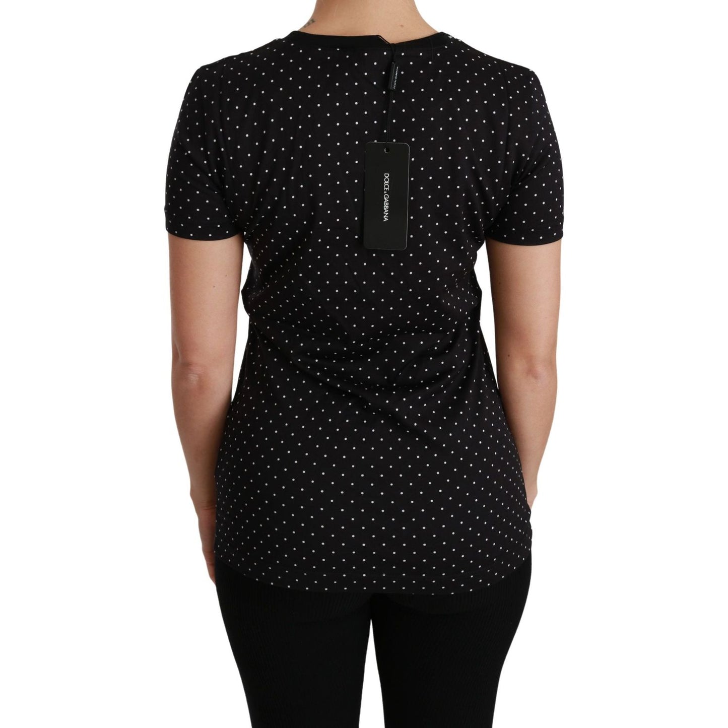 Dolce & Gabbana Black Dotted Crewneck Cotton Top T-shirt