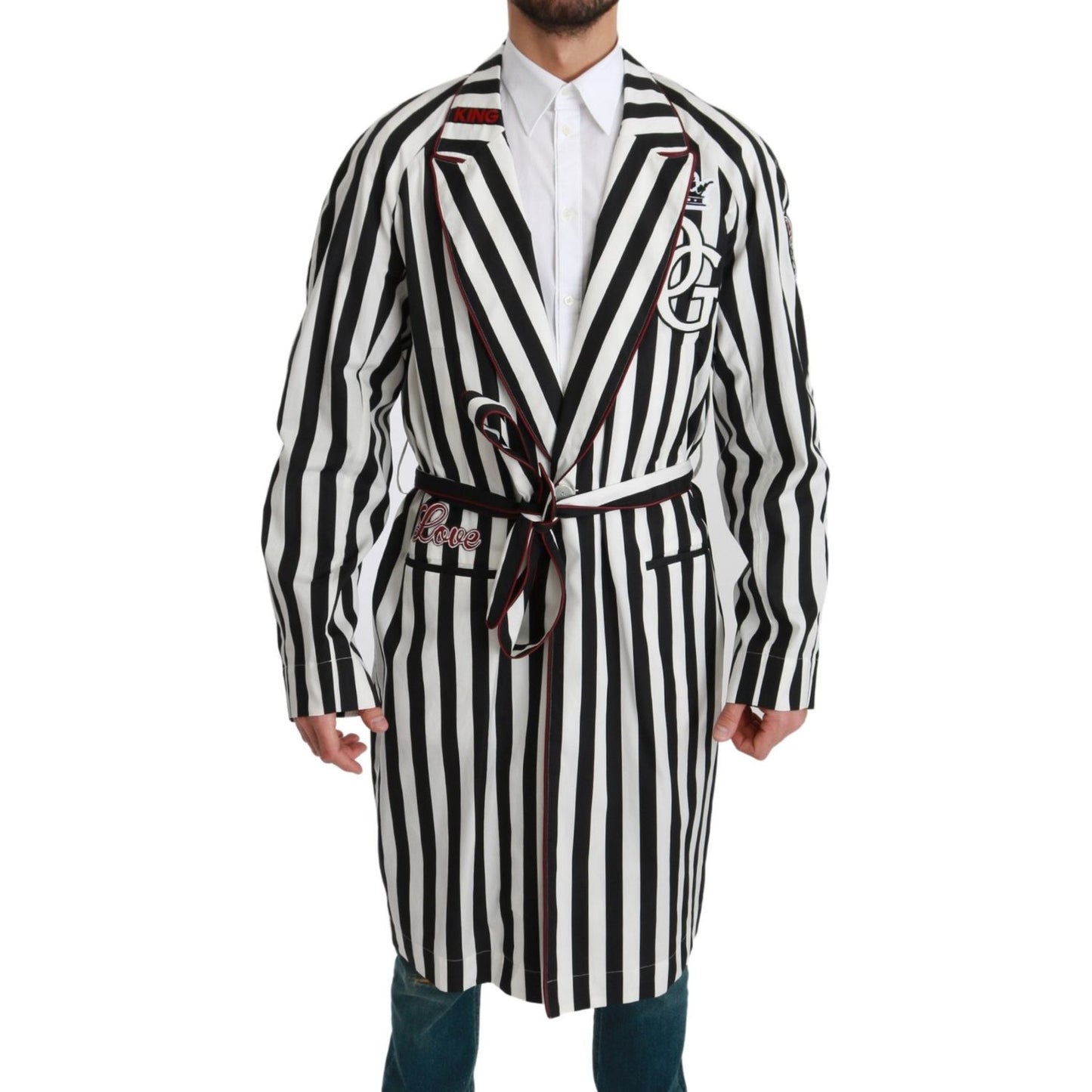 Dolce & Gabbana Black Coat Nightgown White Cotton Robe JKT2613-46