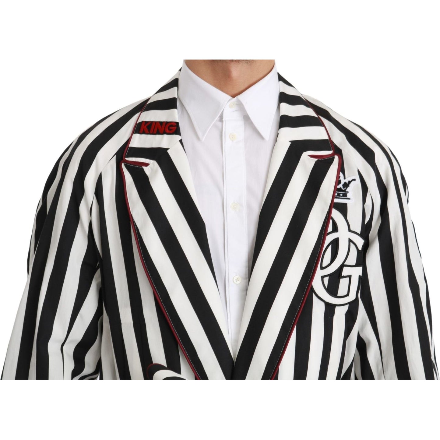 Dolce & Gabbana Black Coat Nightgown White Cotton Robe JKT2613-46