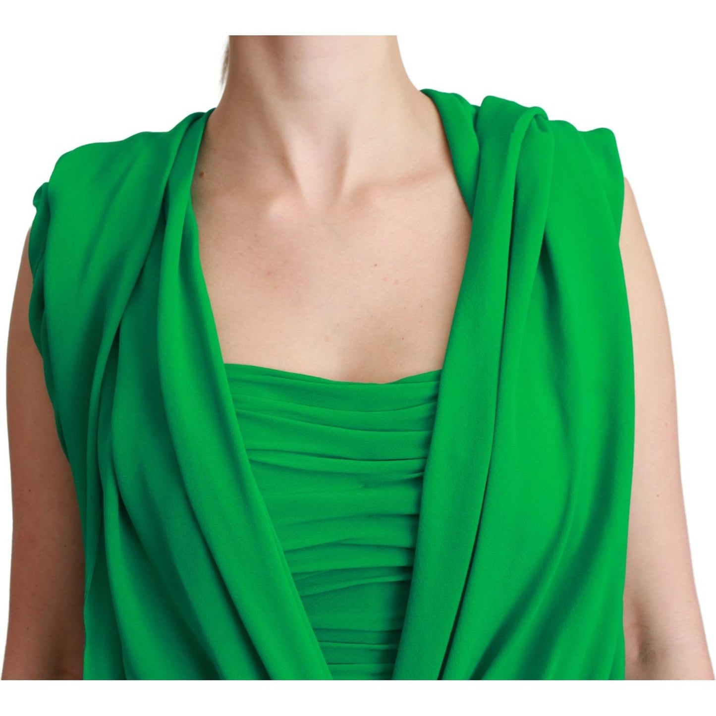 Dolce & Gabbana 100% Silk Green Sleeveless Pleated Maxi Dress Dress