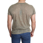 Guess Brown Cotton Stretch Logo Print Men Casual Perforated T-shirt TSH5083-L
