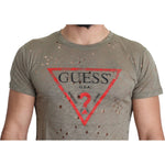 Guess Brown Cotton Stretch Logo Print Men Casual Perforated T-shirt TSH5083-L
