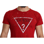 Guess Red Cotton Logo Print Men Casual Top Perforated T-shirt TSH5084-L