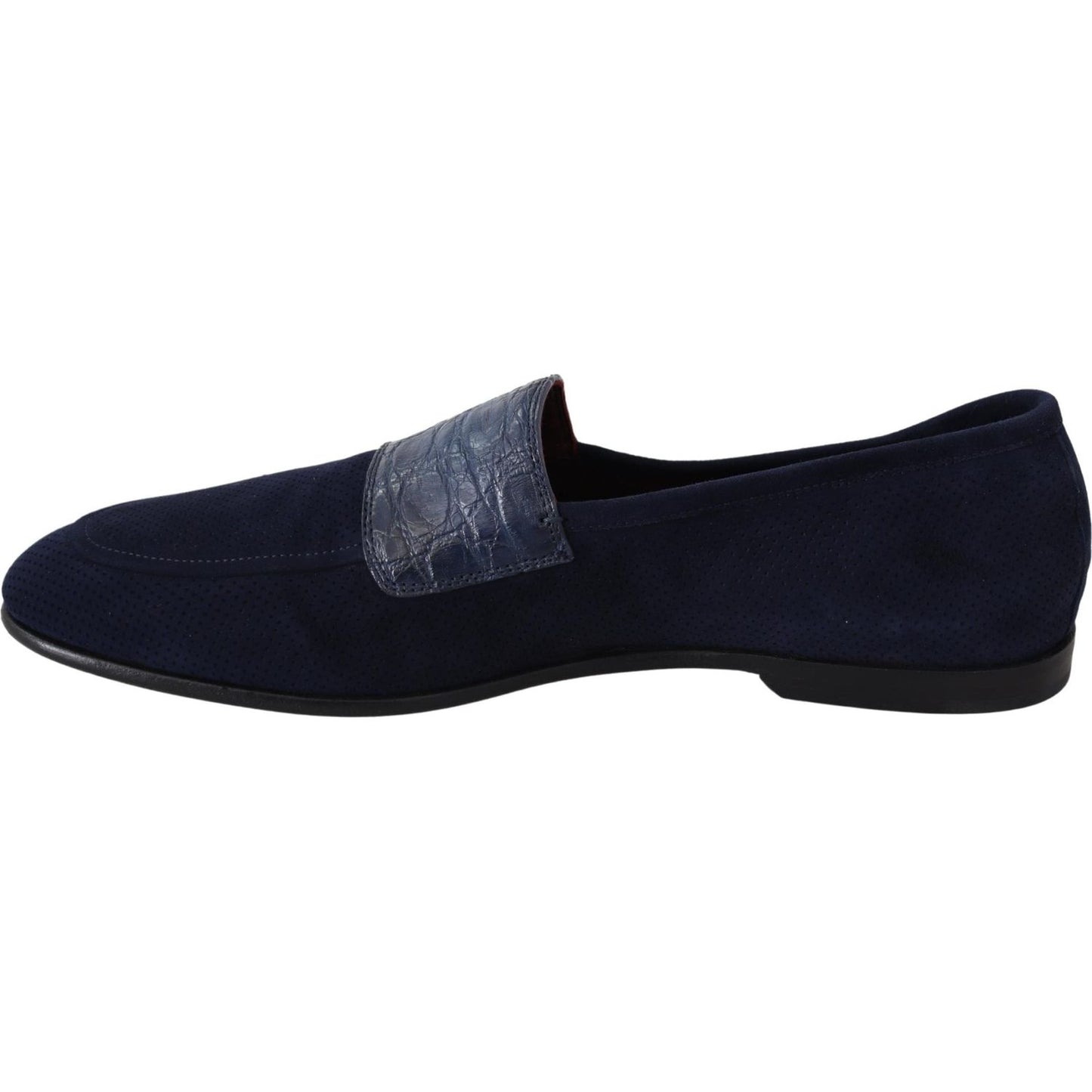 Dolce & Gabbana Blue Suede Caiman Loafers Slippers Shoes