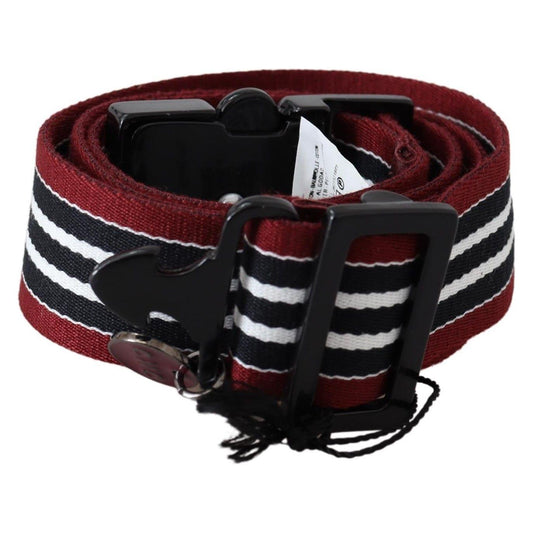 Costume National Maroon Black Stripe Silver Black Buckle Belt Belt