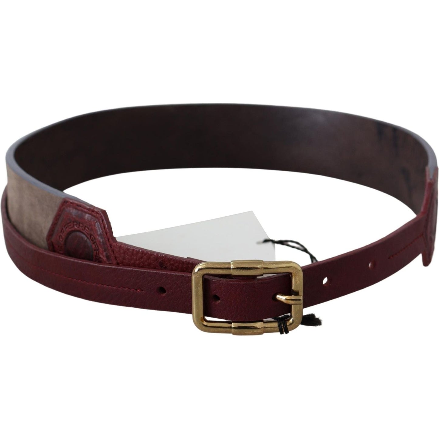 GF Ferre Brown Leather Wide Gold Chrome Logo Buckle Belt Belt