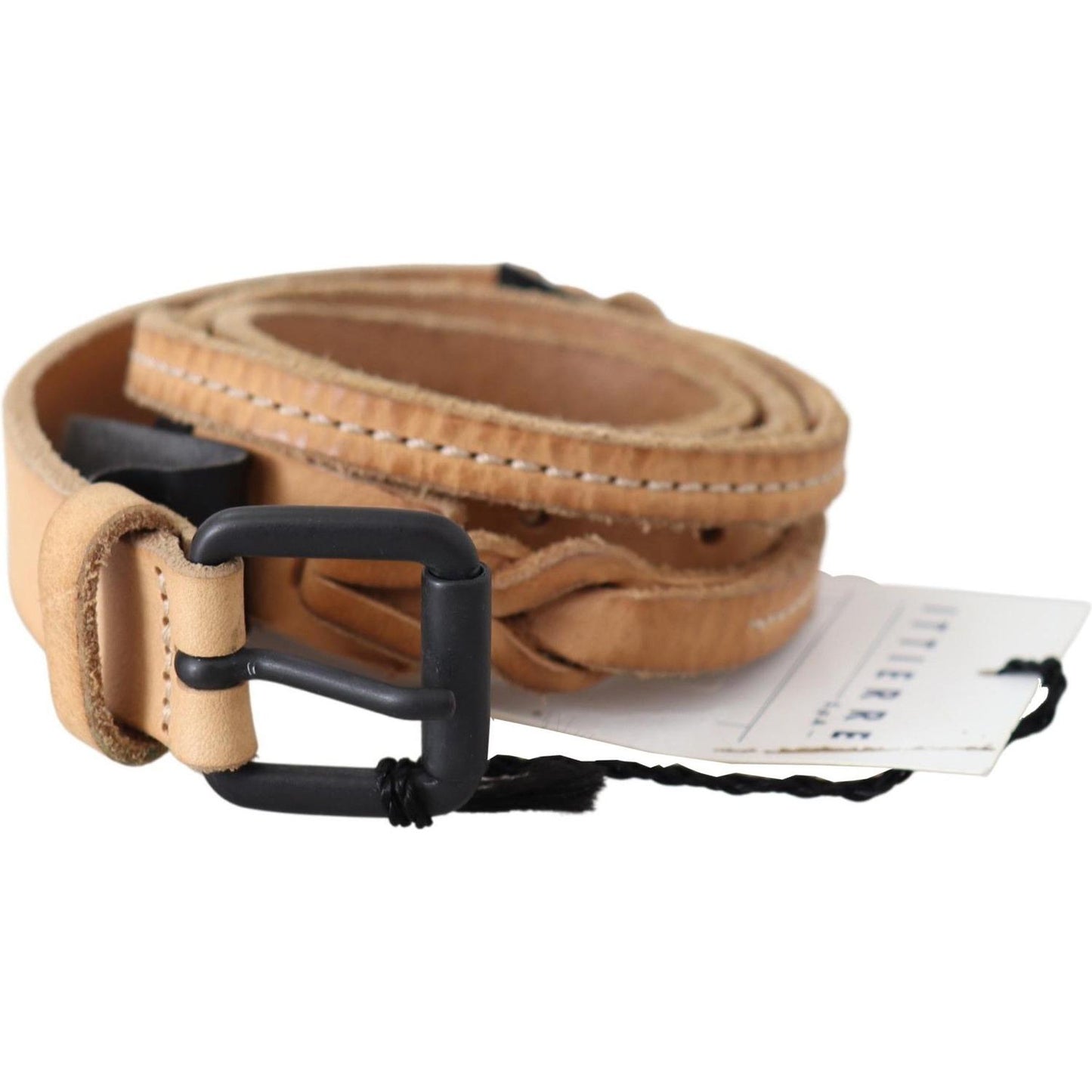 Scervino Street Light Brown Slim Leather Black Logo Buckle Belt Belt Belt