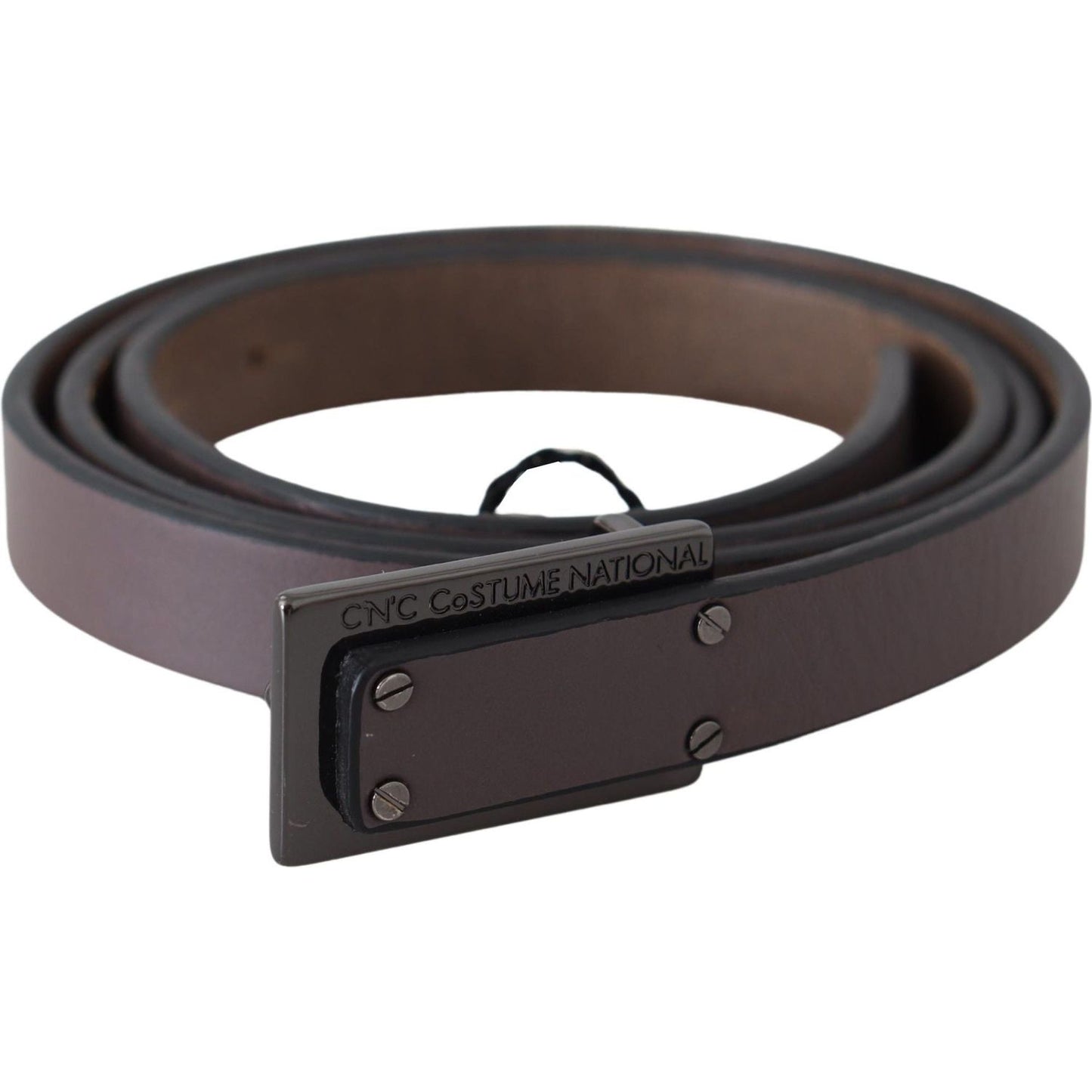 Costume National Brown Leather Tactical Logo Buckle Dark Belt