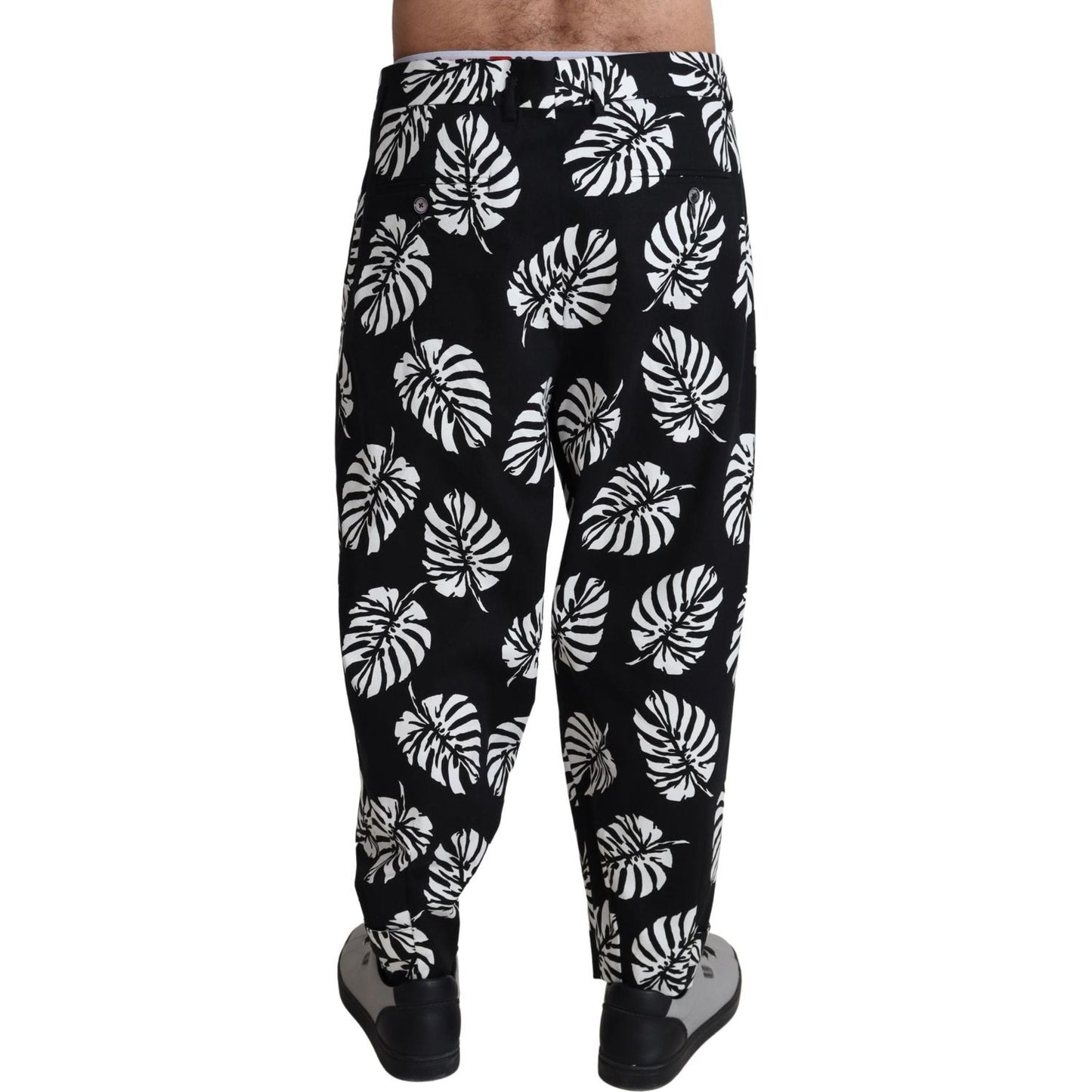 Dolce & Gabbana Black Leaf Cotton Stretch Trouser Pants Pants PAN71913-50
