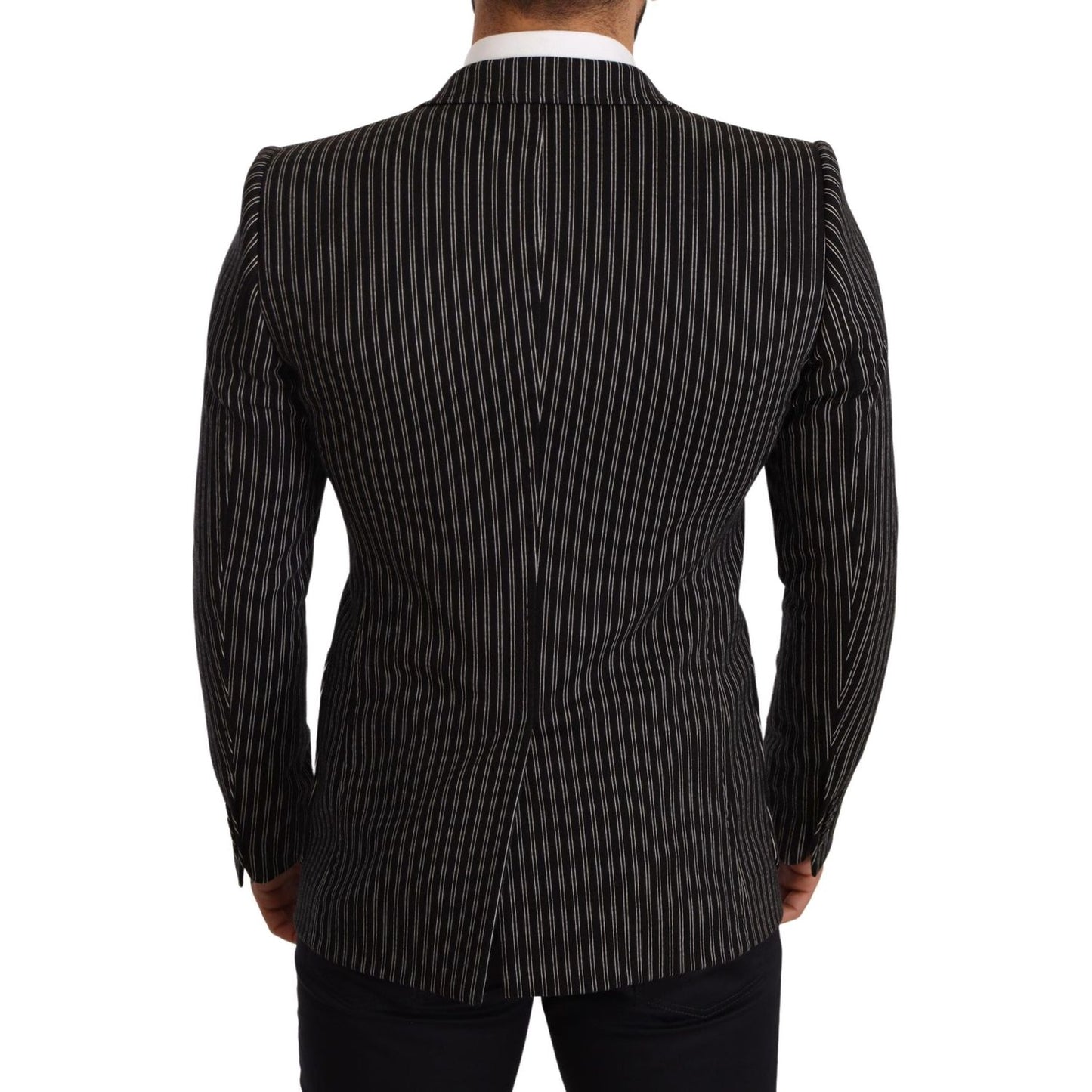 Dolce & Gabbana Black Striped Slim Fit Wool Coat Blazer JKT2849 -48
