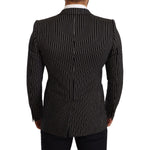 Dolce & Gabbana Black Striped Slim Fit Wool Coat Blazer JKT2849 -48