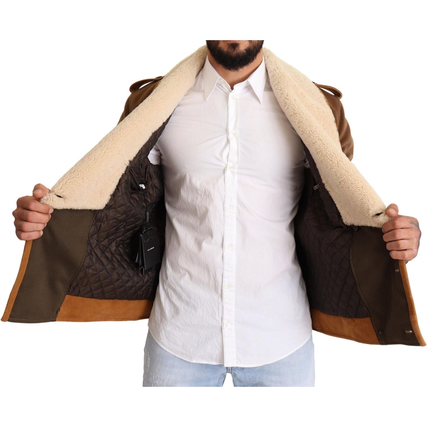 Dolce & Gabbana Brown Double Breasted Shearling Coat Jacket JKT2910-54