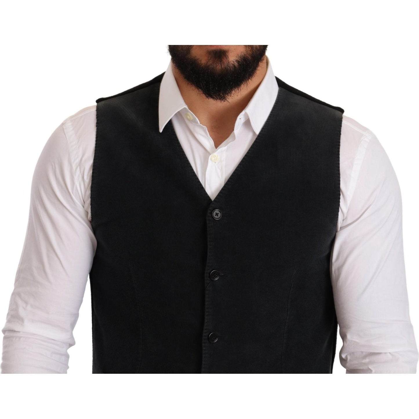 Dolce & Gabbana Black Cotton Single Breasted Waistcoat TSH6129-48
