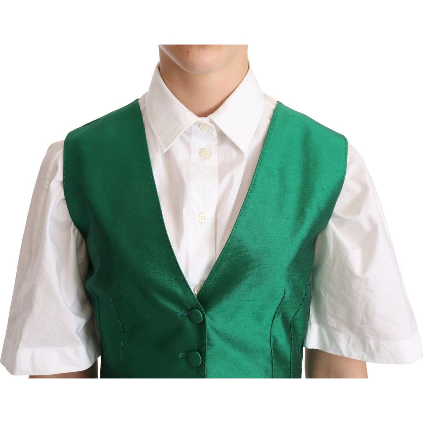 Dolce & Gabbana Green Silk Satin Sleeveless Waistcoat Vest Vest Jacket