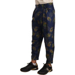 Dolce & Gabbana Blue Peacock Print Tapered Trousers Silk Pants PAN71985 -48