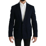 Dolce & Gabbana Blue Solid Cotton Silk Stretch Jacket Blazer JKT2553- 52