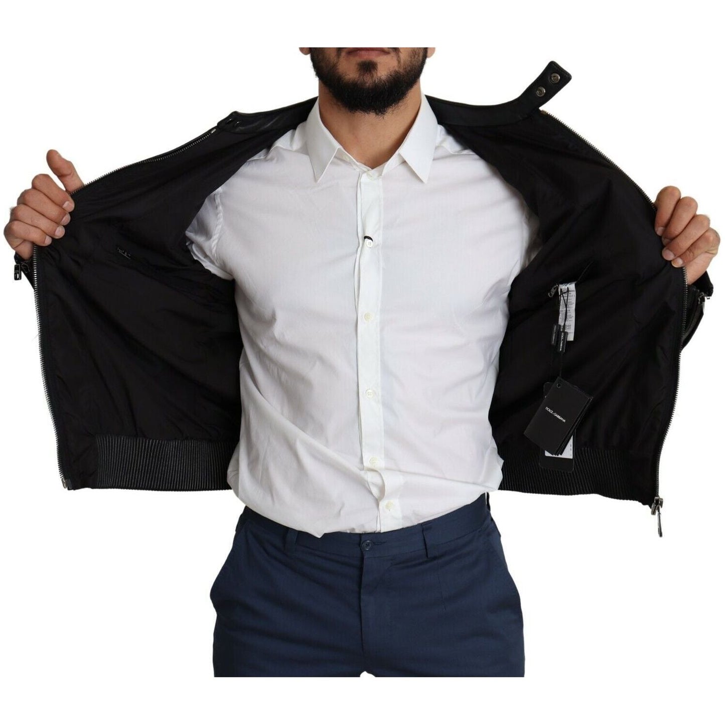 Dolce & Gabbana Black Nylon Full Zip Men Bomber Coat Jacket JKT2759-48