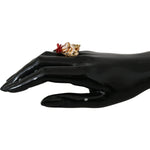 Dolce & Gabbana Beige Dog Pet Branded Accessory Gold Brass Resin Ring Ring