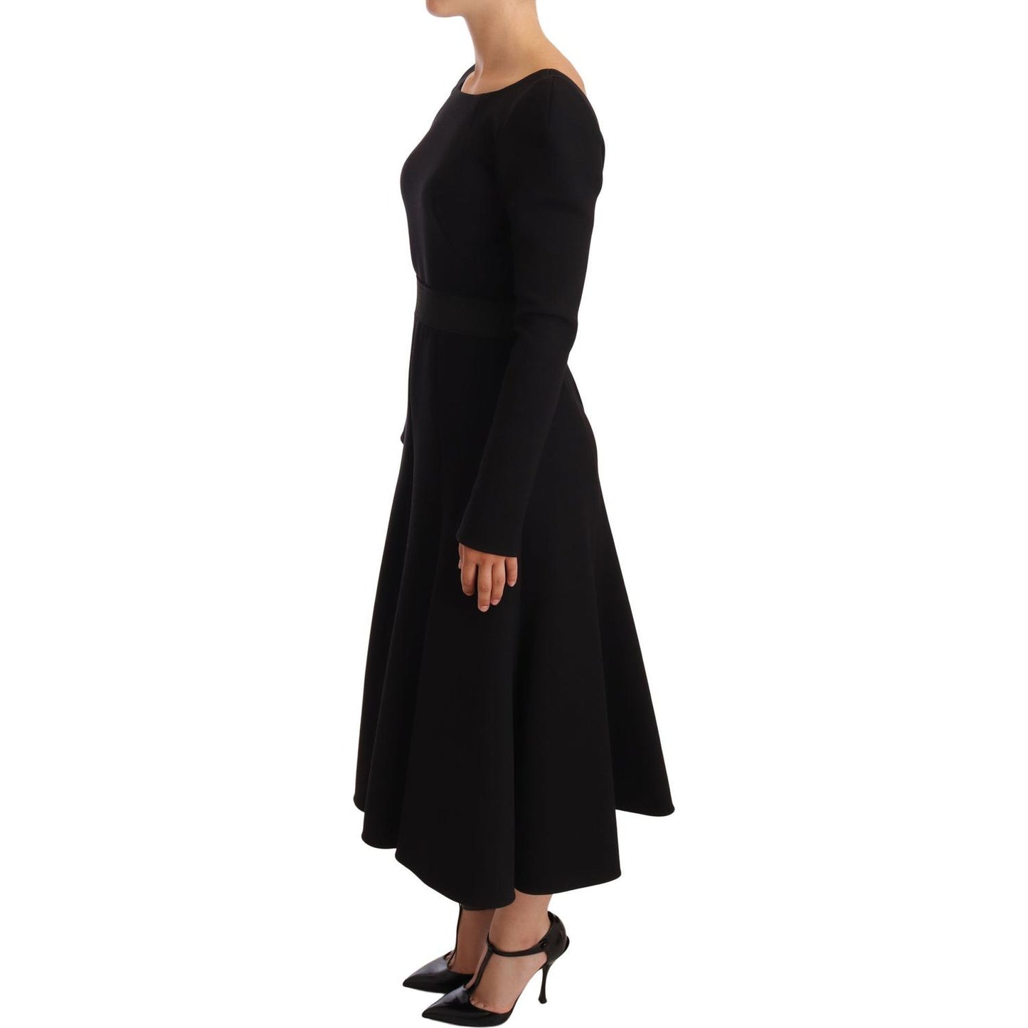 Dolce & Gabbana Black Wool Stretch Sheath Open Back Dress WOMAN DRESSES