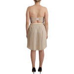 Guess Beige Checkered Pleated A-line Strapless Bustier Dress WOMAN DRESSES