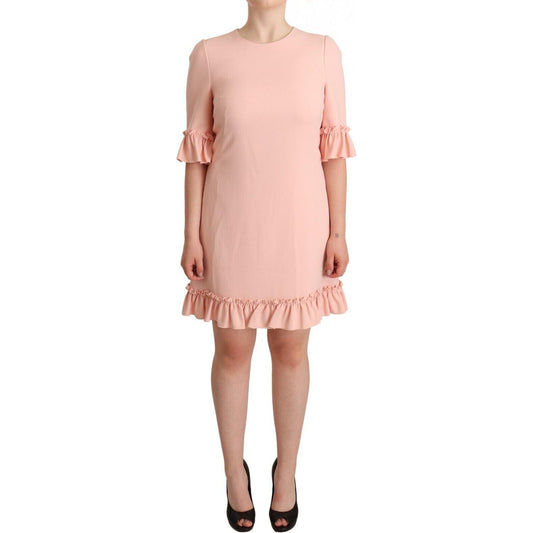 Dolce & Gabbana Pink Ruffled Sleeves Viscose Sheath Dress