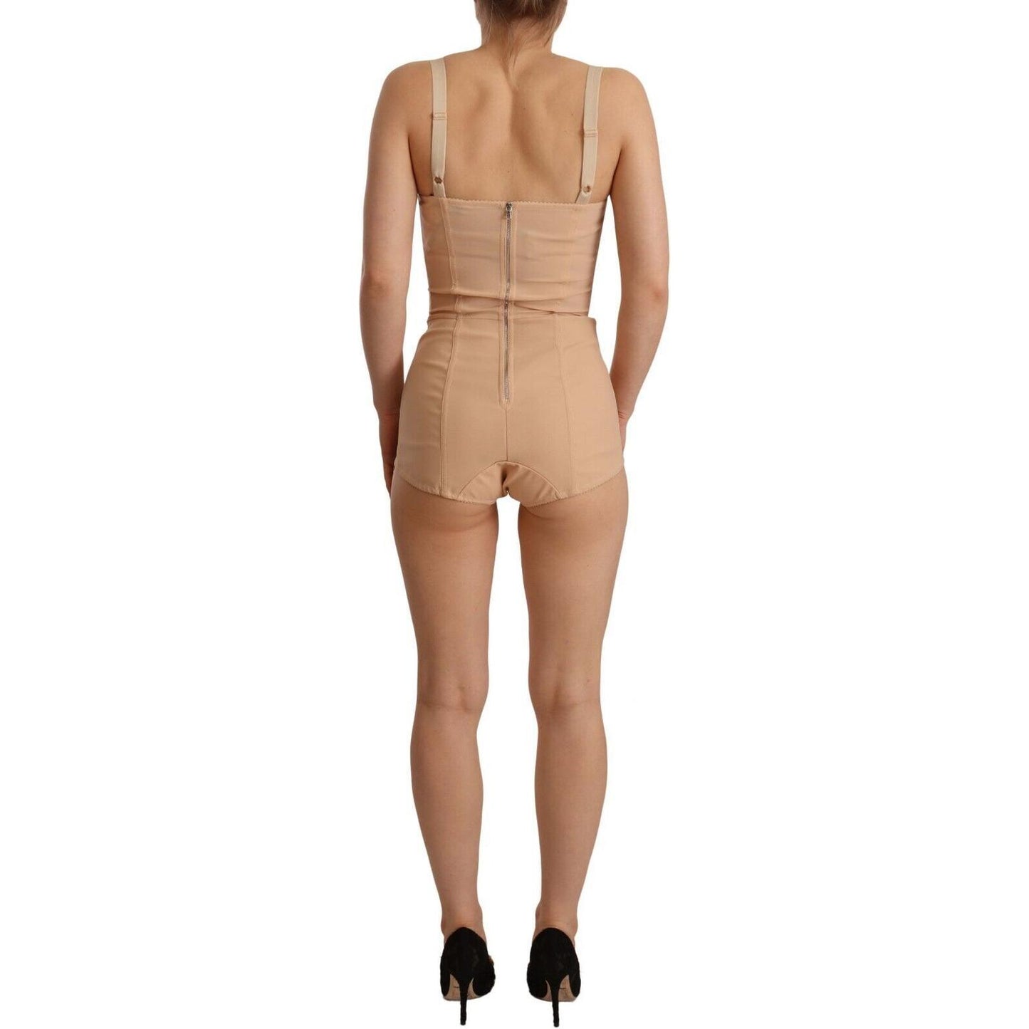 Dolce & Gabbana Beige Nylon Floral Lace Bodysuit Underwear