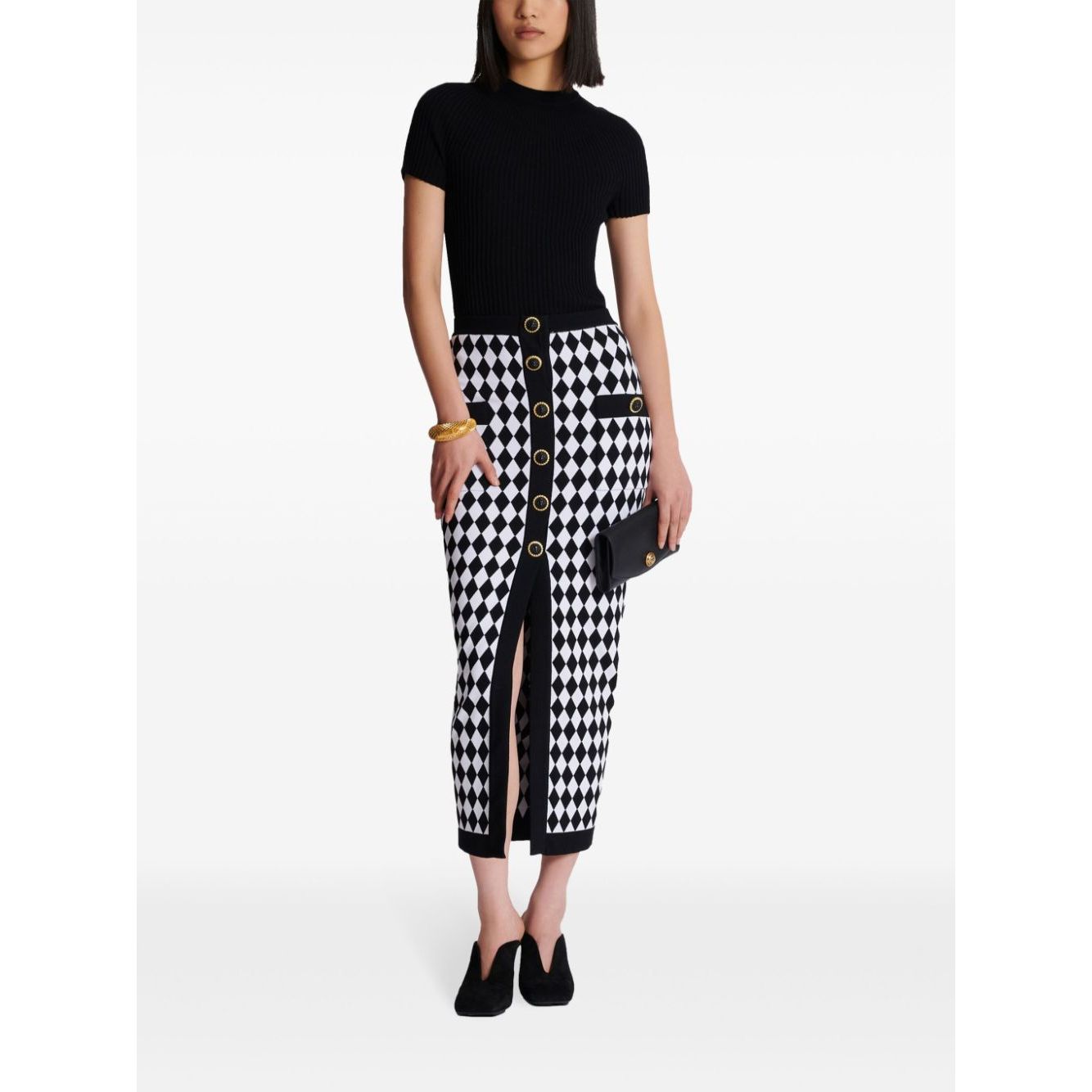 Balmain Diamond-intarsia knitted midi skirt Skirts
