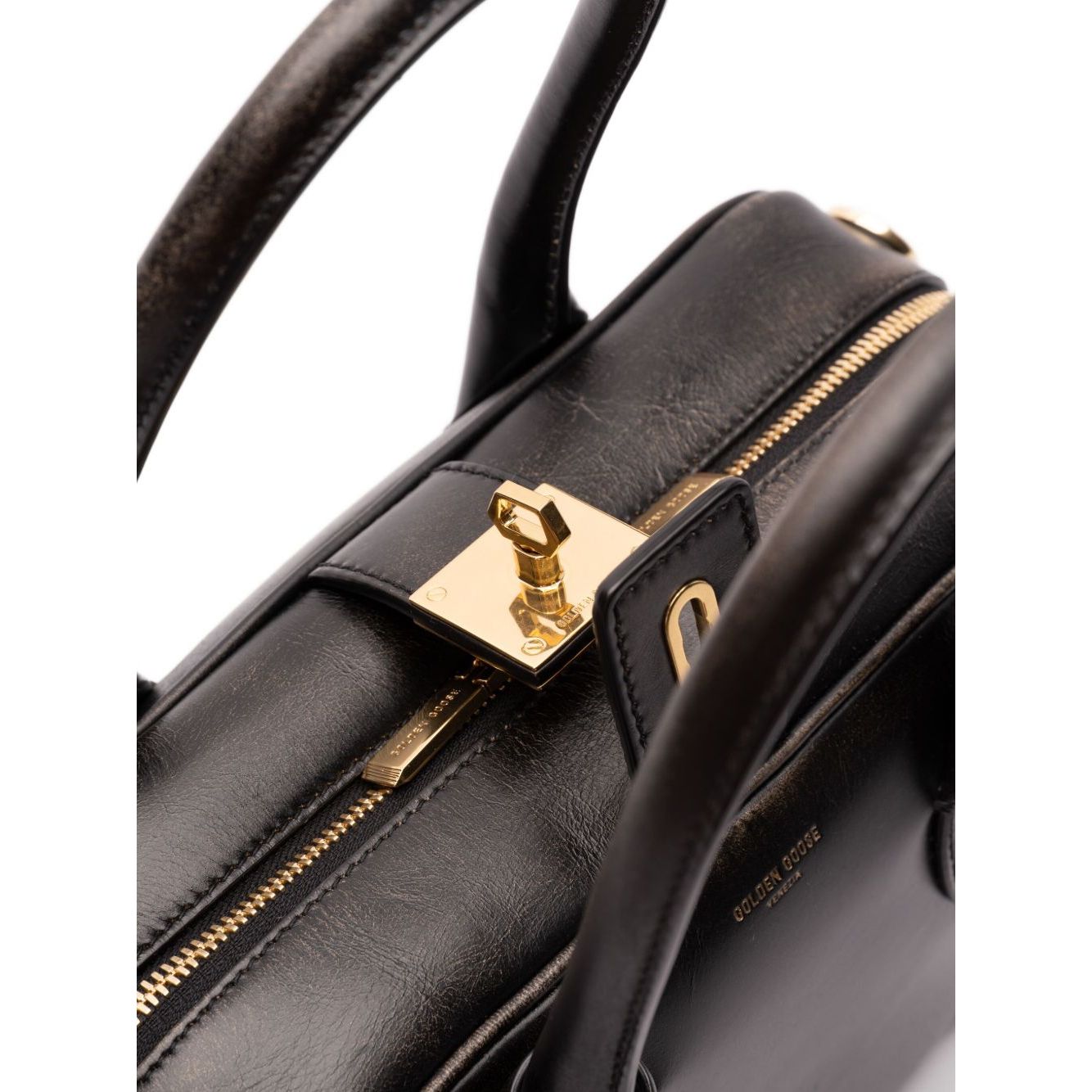 Golden Goose Vita Bag in smooth black leather and gold details Handbag