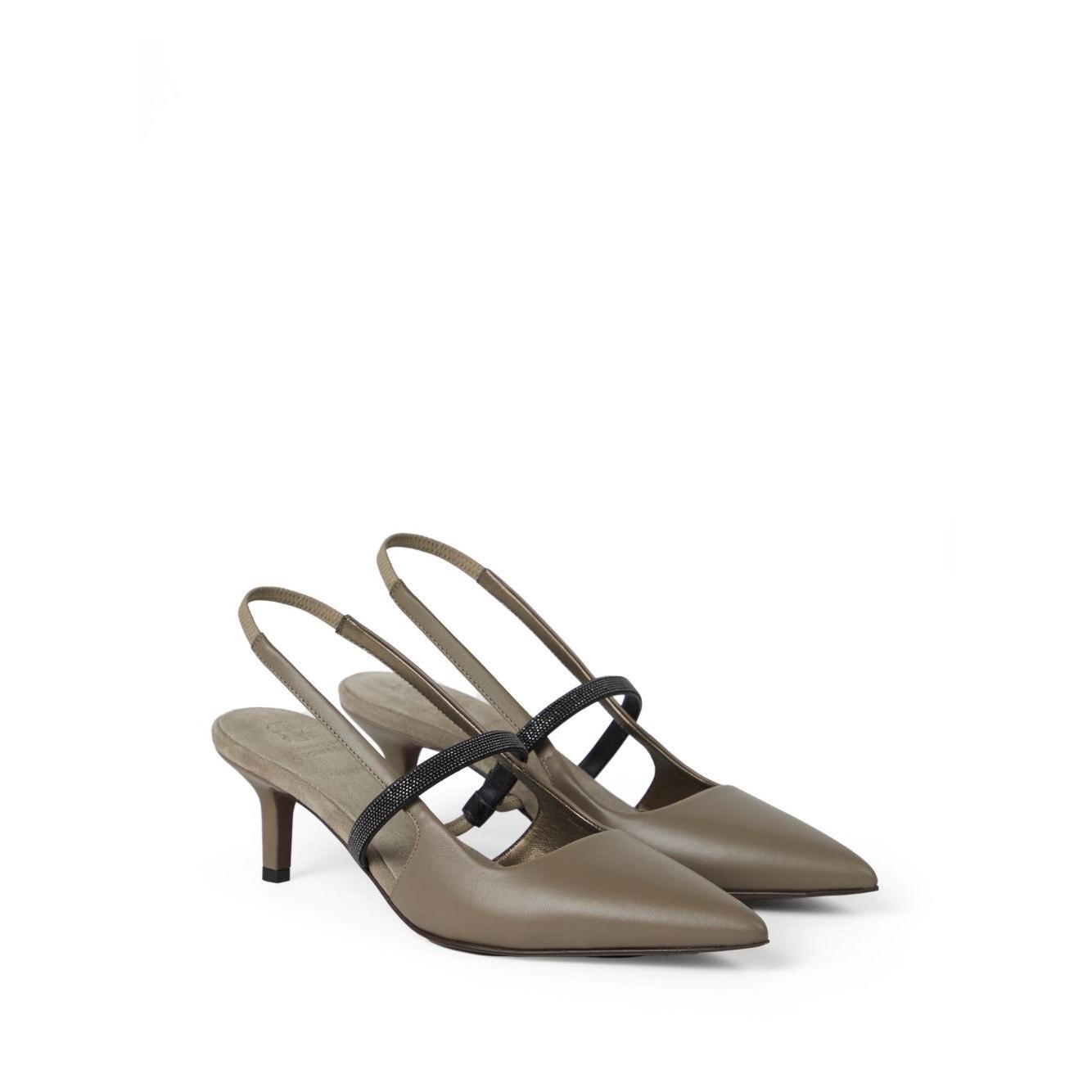 Brunello Cucinelli City Heels in Nappa Leather with Shiny Strap Medium Heel