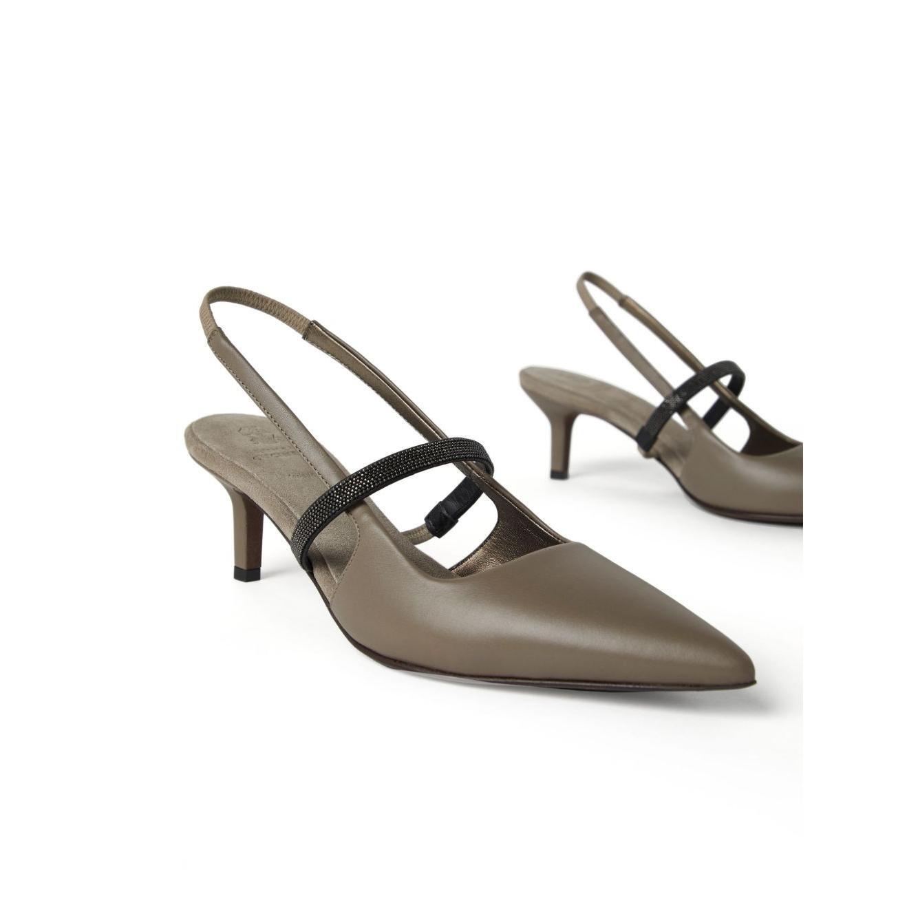 Brunello Cucinelli City Heels in Nappa Leather with Shiny Strap Medium Heel