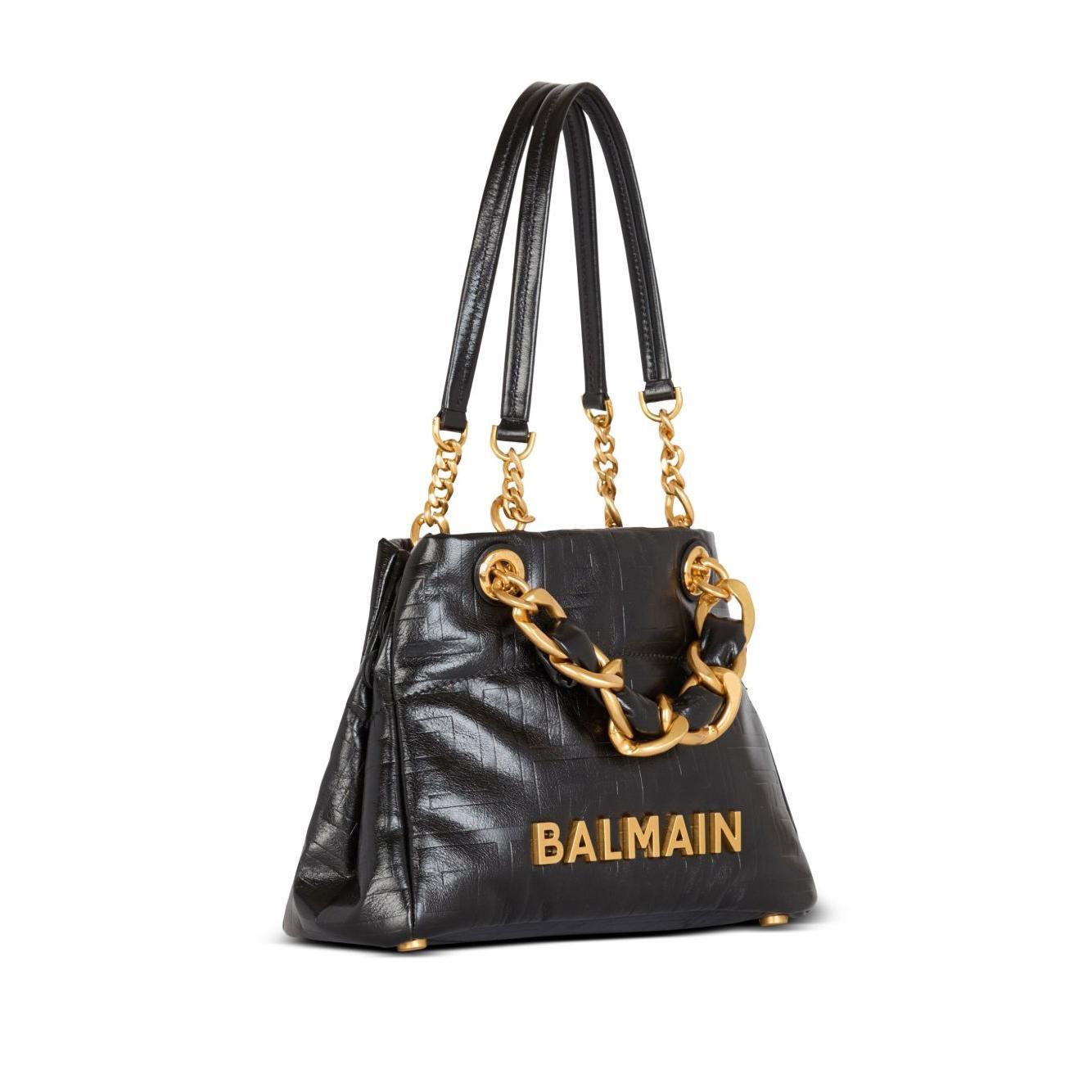 Balmain 1945 Soft PB-monogrammed crinkled small leather tote bag Shopper