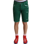 Dolce & Gabbana Green Tattered Cotton Men Denim Bermuda Shorts PAN72944# - 44