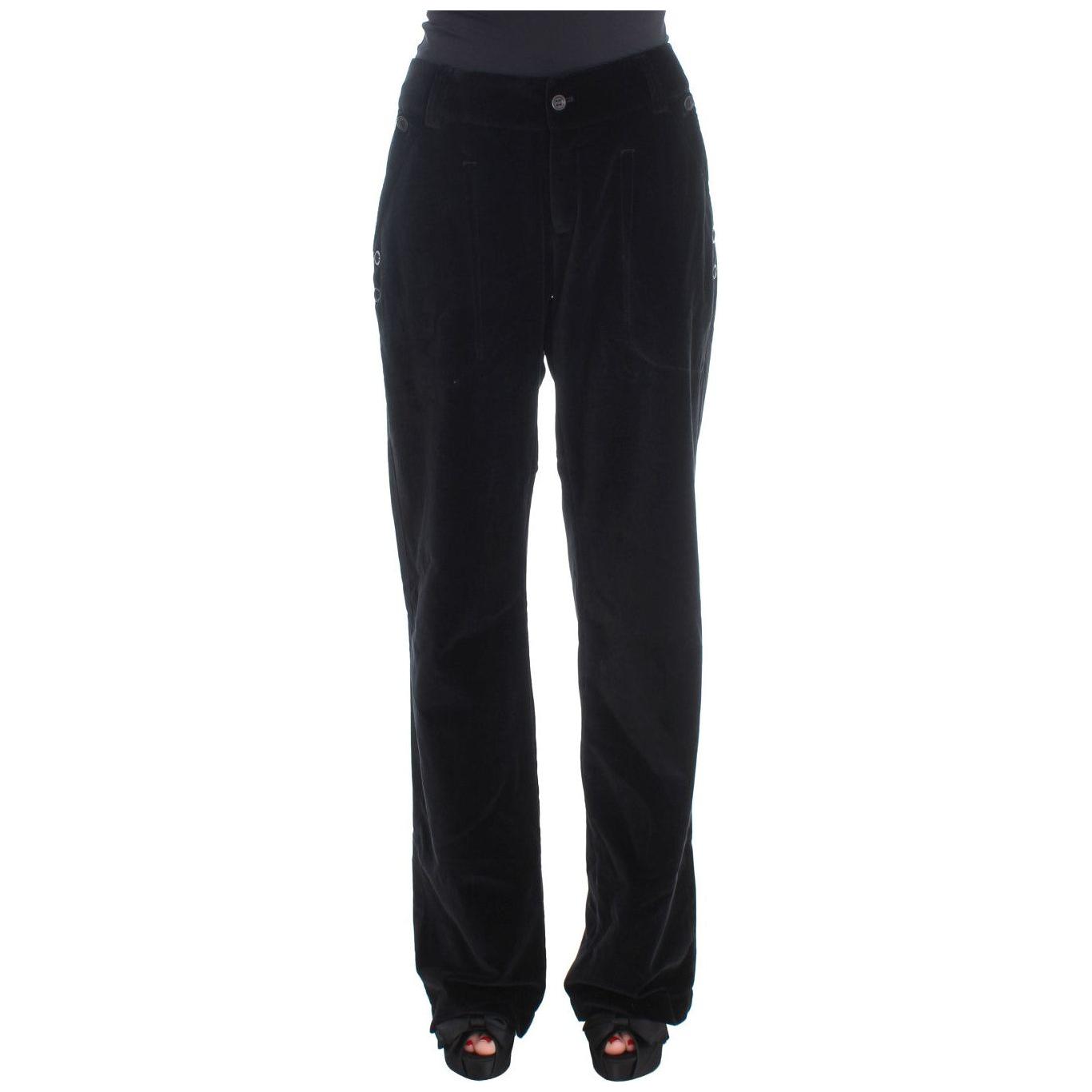 Ermanno Scervino Black Velvet Cotton Straight Legs Pants Jeans & Pants
