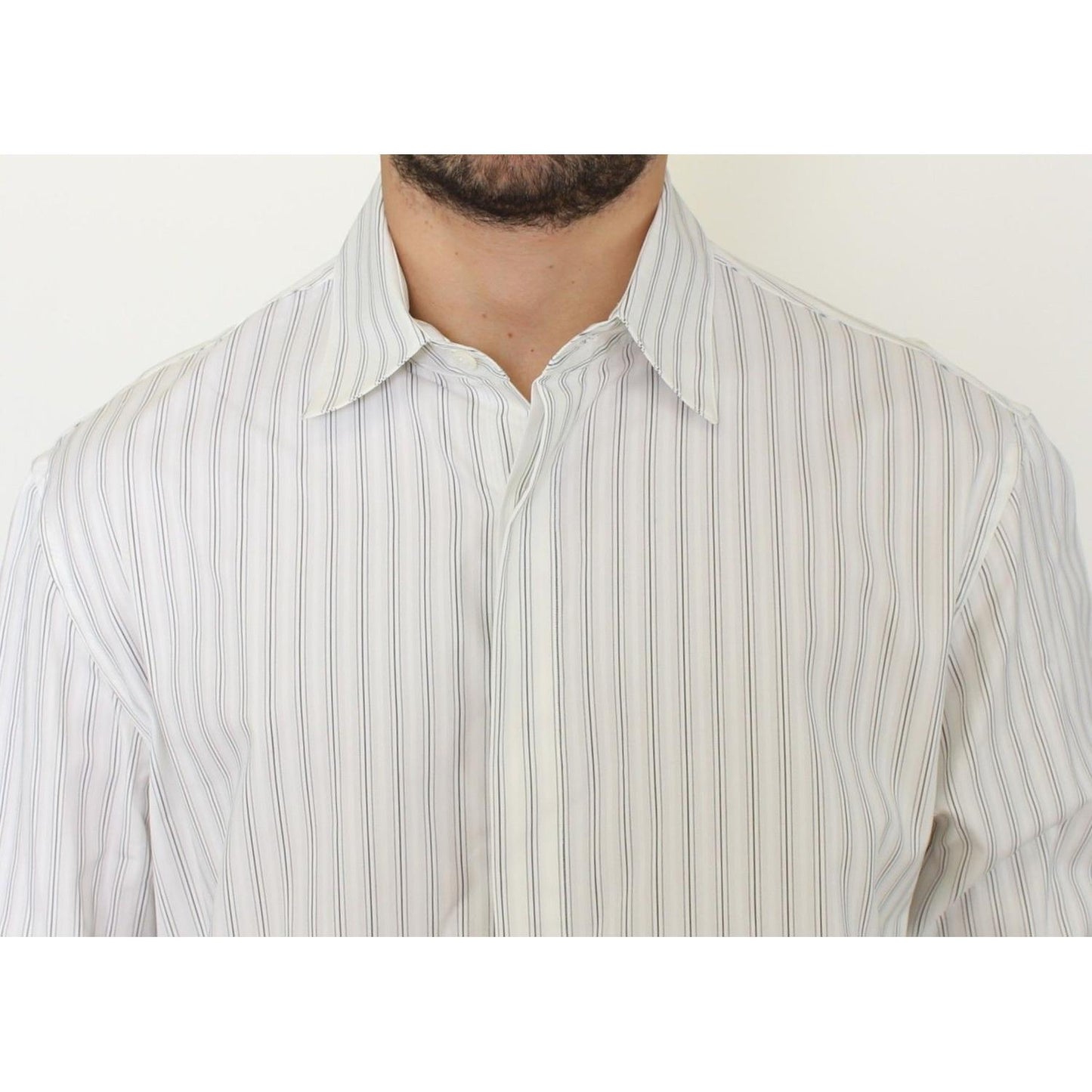 Ermanno Scervino White Black Striped Regular Fit Casual Shirt