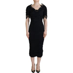 Dolce & Gabbana Black Sheath Midi Bodycon Lace Silk Dress DR28811- 36