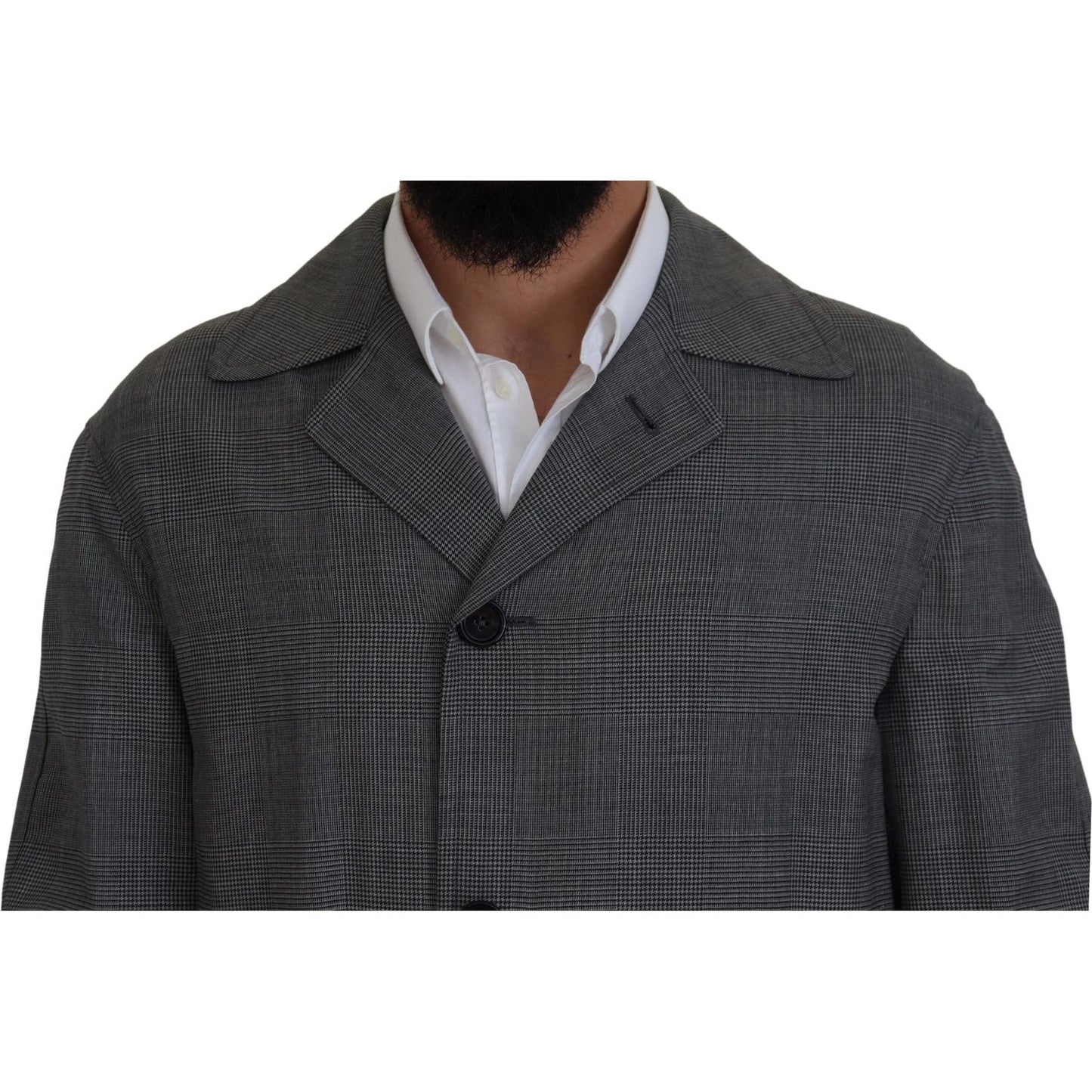 Dolce & Gabbana Gray Wool Plaid Long Trench Coat Jacket Trench Coat Jacket