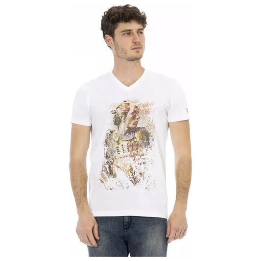 Trussardi Action White Cotton Men's V-Neck T-Shirt