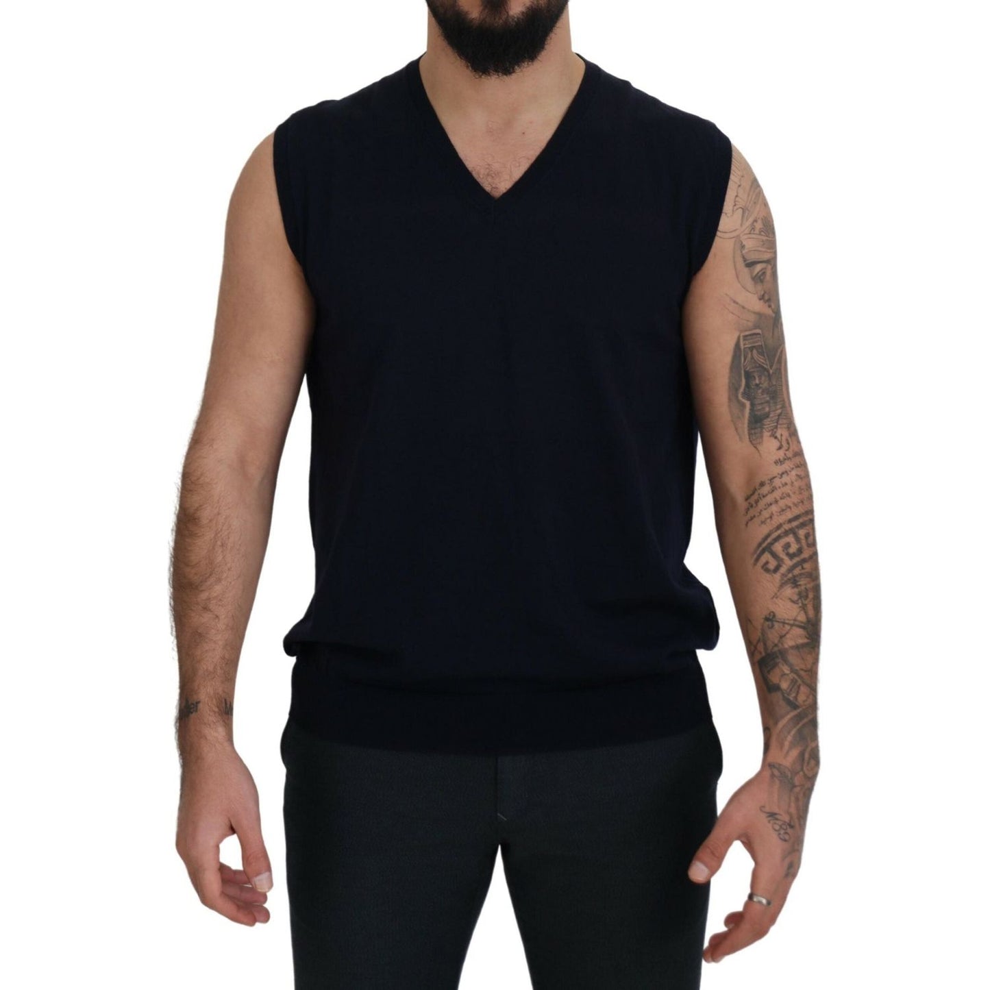 Paolo Pecora Milano Black Cotton V-neck Sleeveless Tank T-shirt