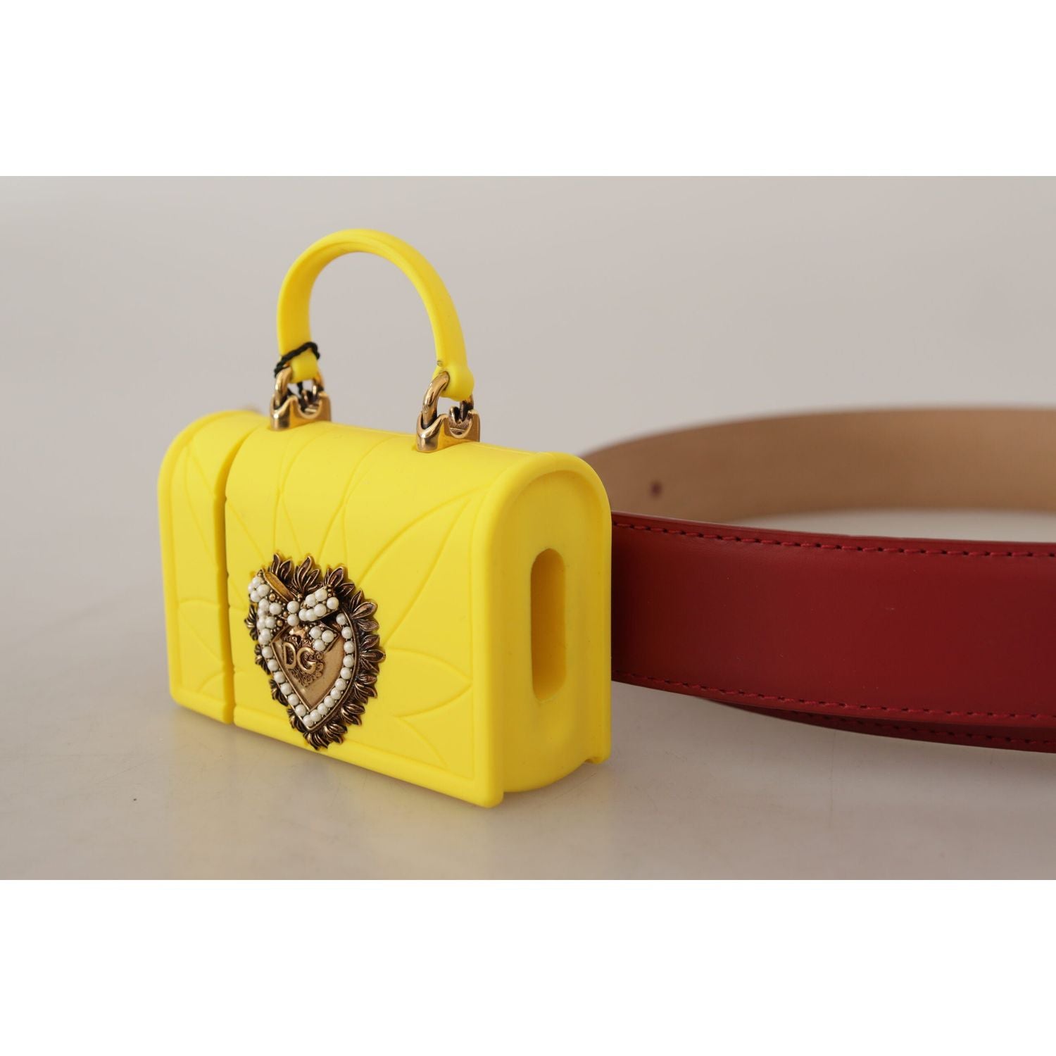 Dolce & Gabbana Red Leather Yellow DEVOTION Heart Bag Buckle Belt