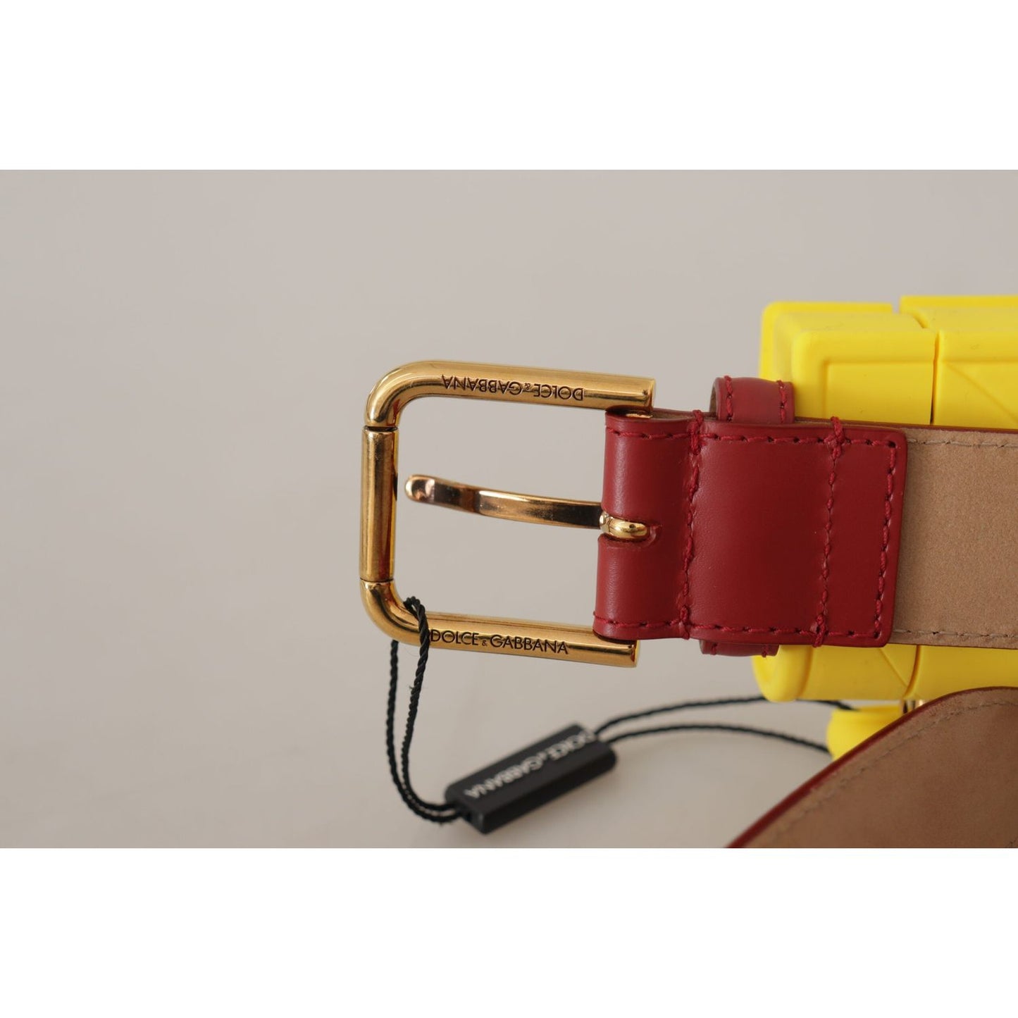Dolce & Gabbana Red Leather Yellow DEVOTION Heart Bag Buckle Belt