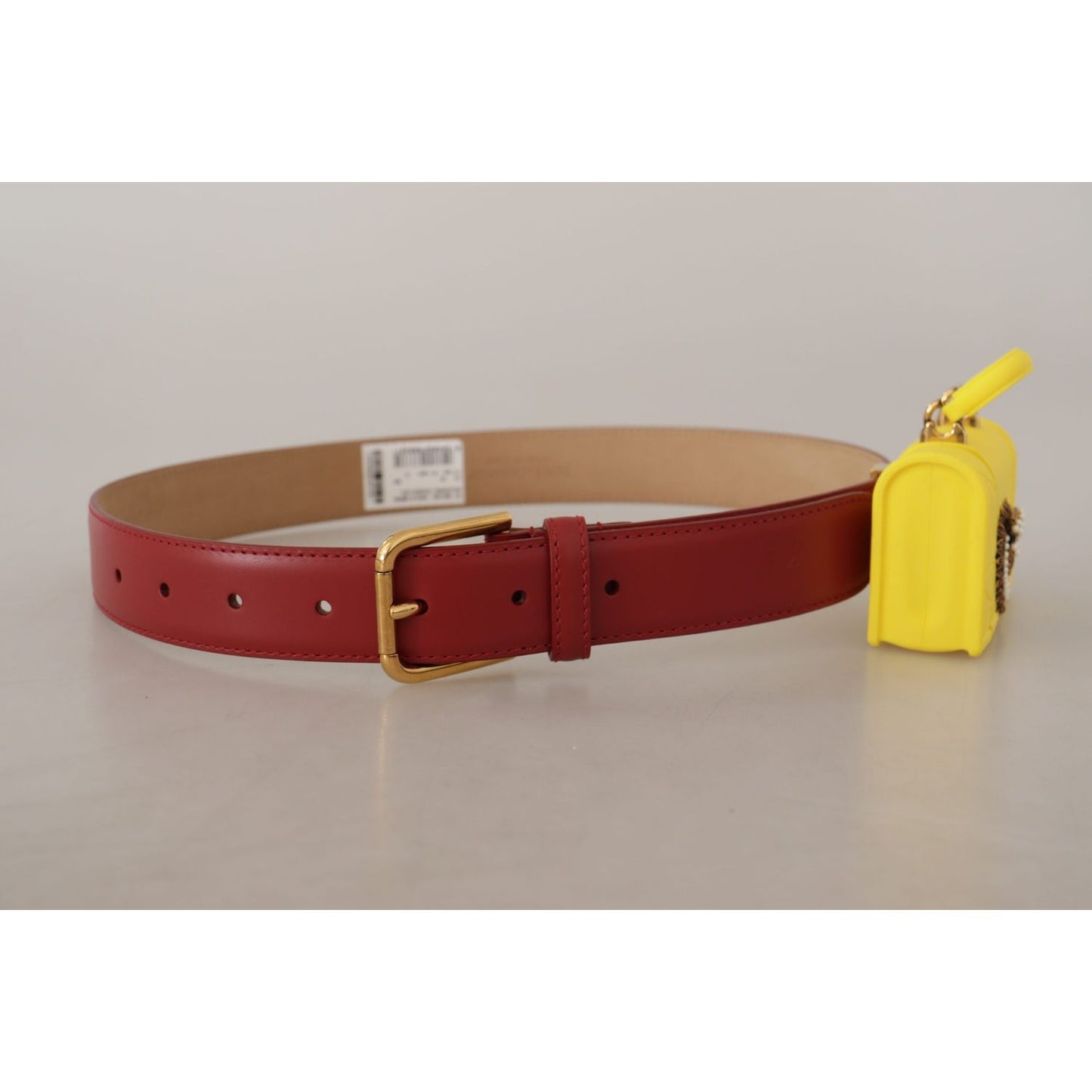 Dolce & Gabbana Red Leather Yellow DEVOTION Heart Bag Buckle Belt