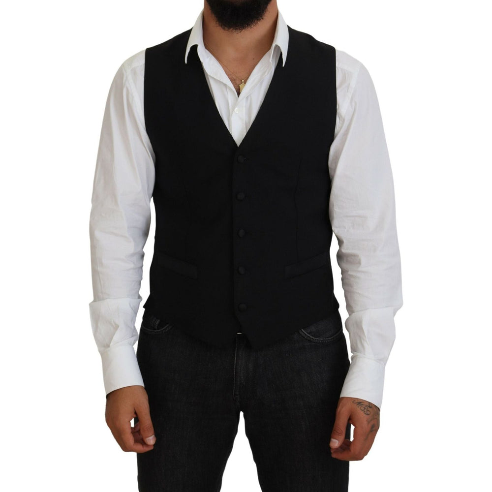 Dolce & Gabbana Black Virgin Wool Waistcoat Formal Vest TSH83840-48