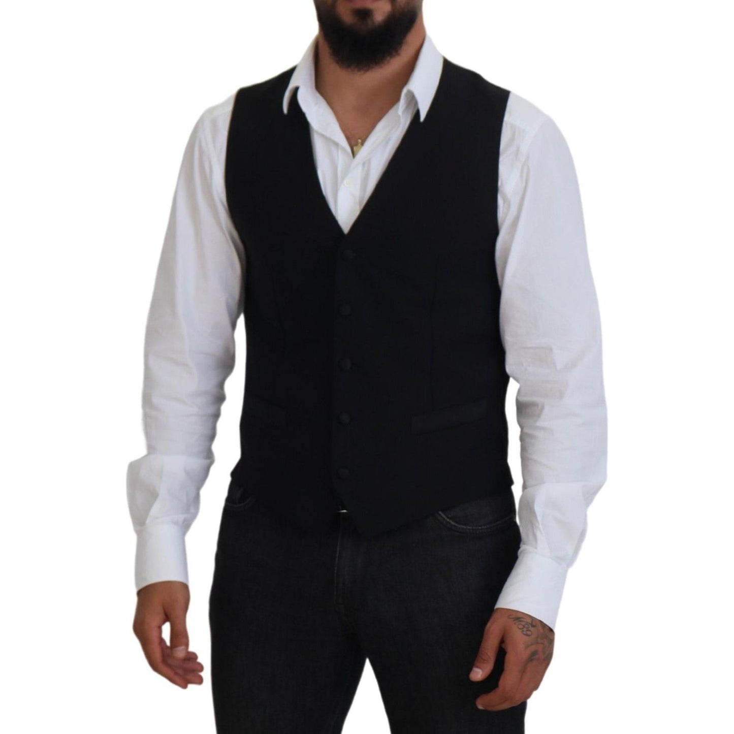 Dolce & Gabbana Black Virgin Wool Waistcoat Formal Vest TSH83840-48