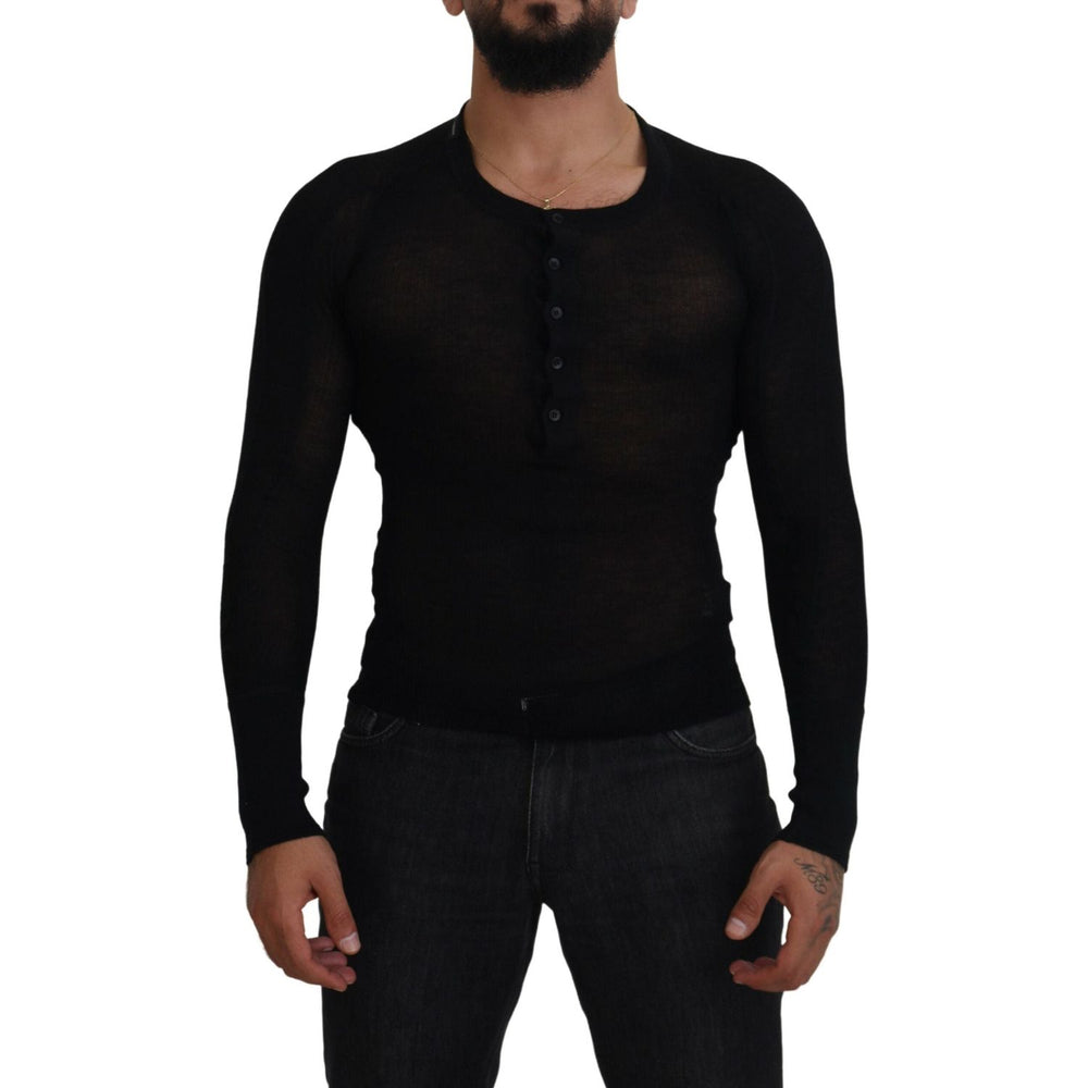 Dolce & Gabbana Black Cashmere Button Pullover Sweater TSH84013-44