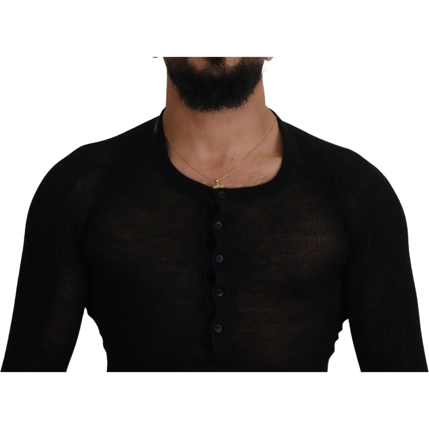 Dolce & Gabbana Black Cashmere Button Pullover Sweater TSH84013-44