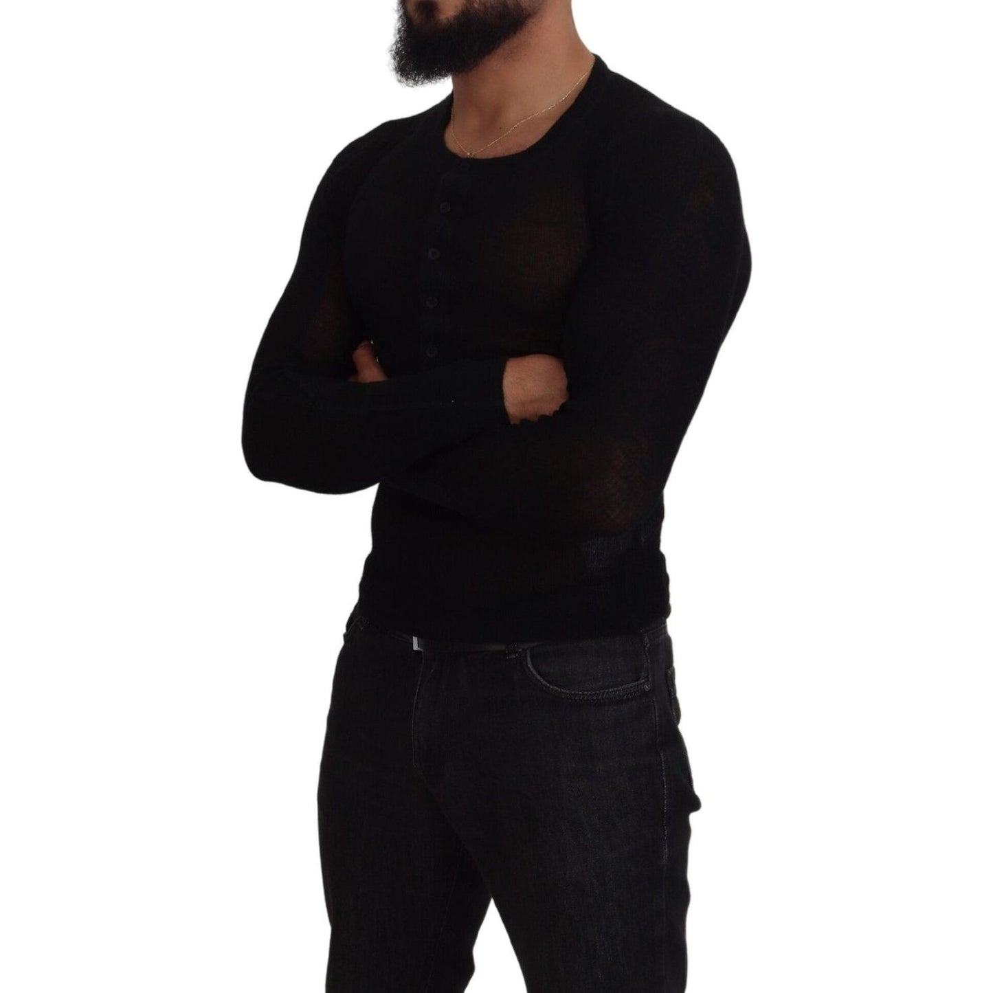 Dolce & Gabbana Black Cashmere Button Pullover Sweater TSH84013-44