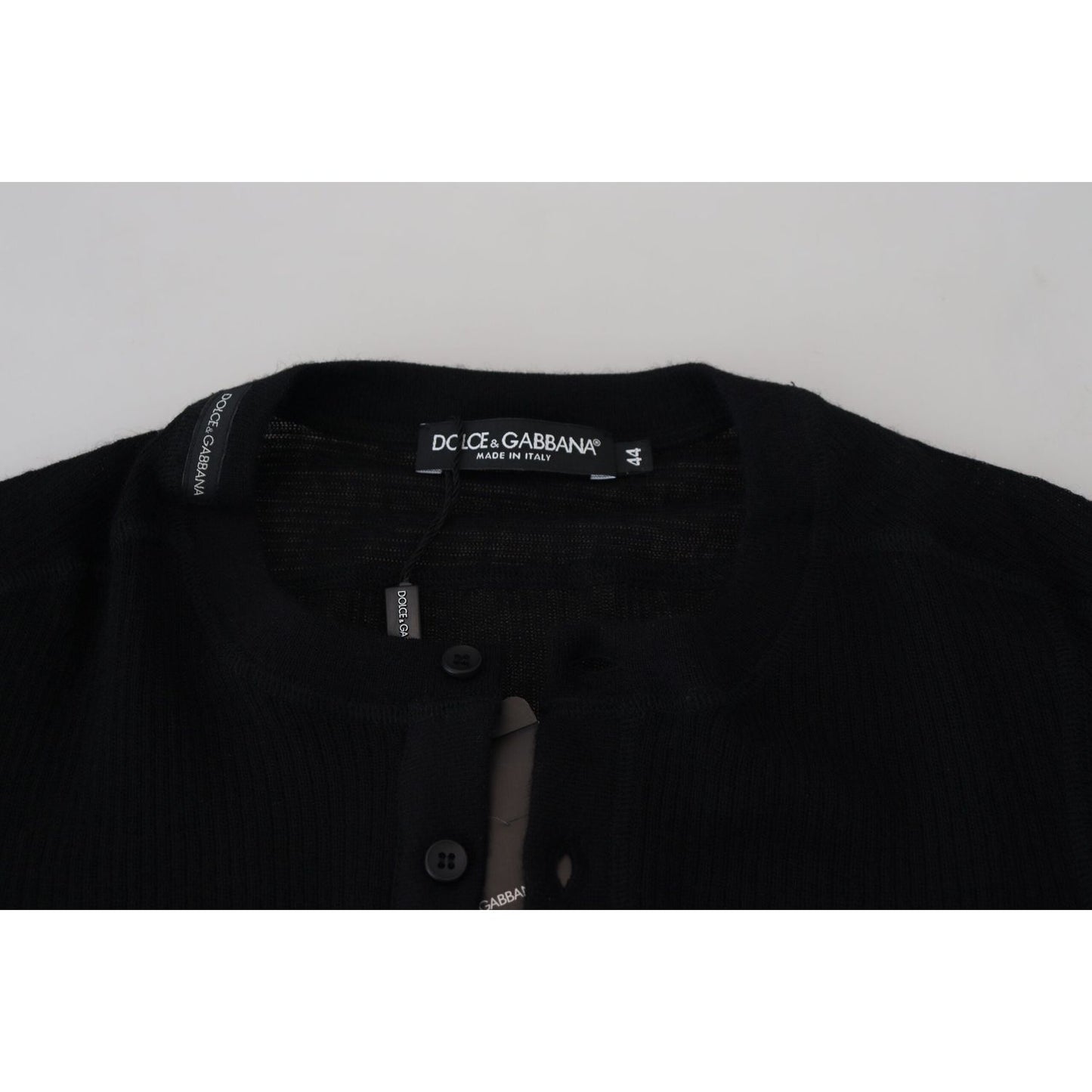 Dolce & Gabbana Black Cashmere Button Pullover Sweater TSH84013-44