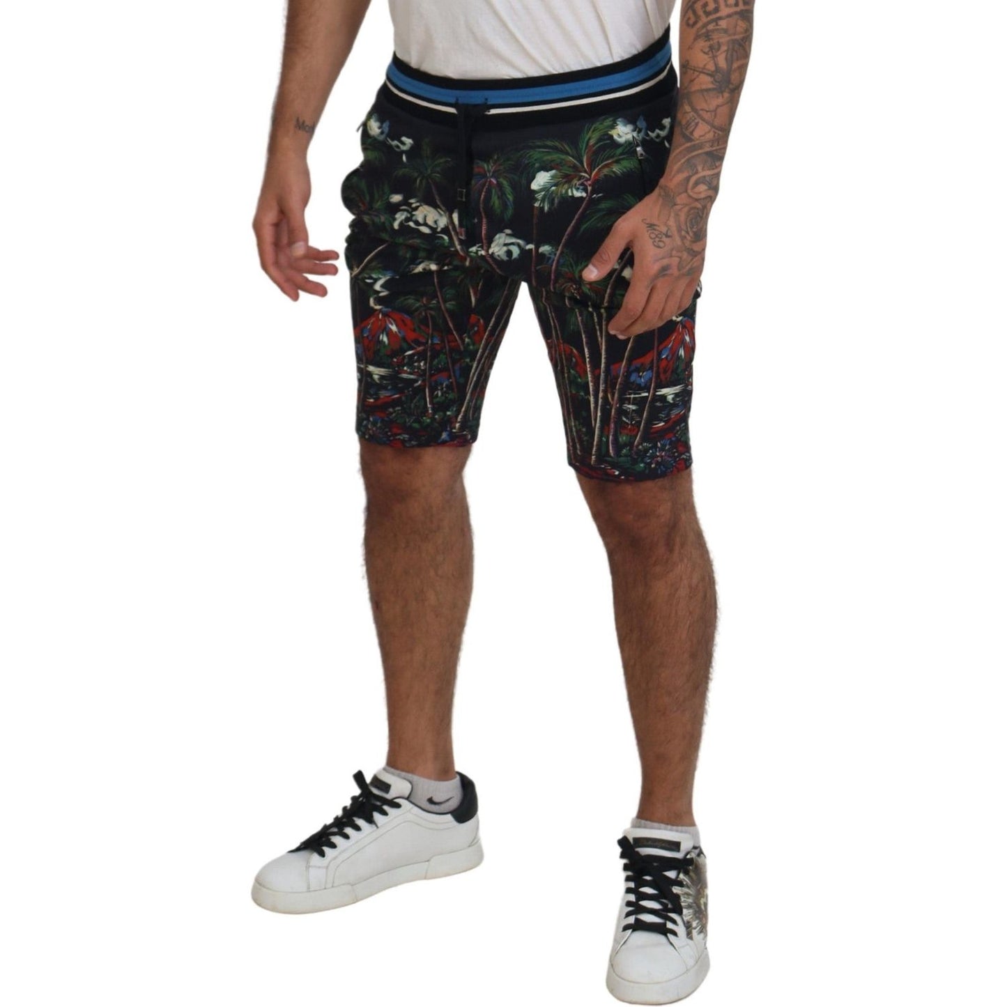 Dolce & Gabbana Black Cotton Volcano Print Casual Shorts PAN74748-44