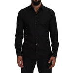 Dolce & Gabbana Black Cotton Collared Long Sleeve GOLD Shirt TSH83816-41